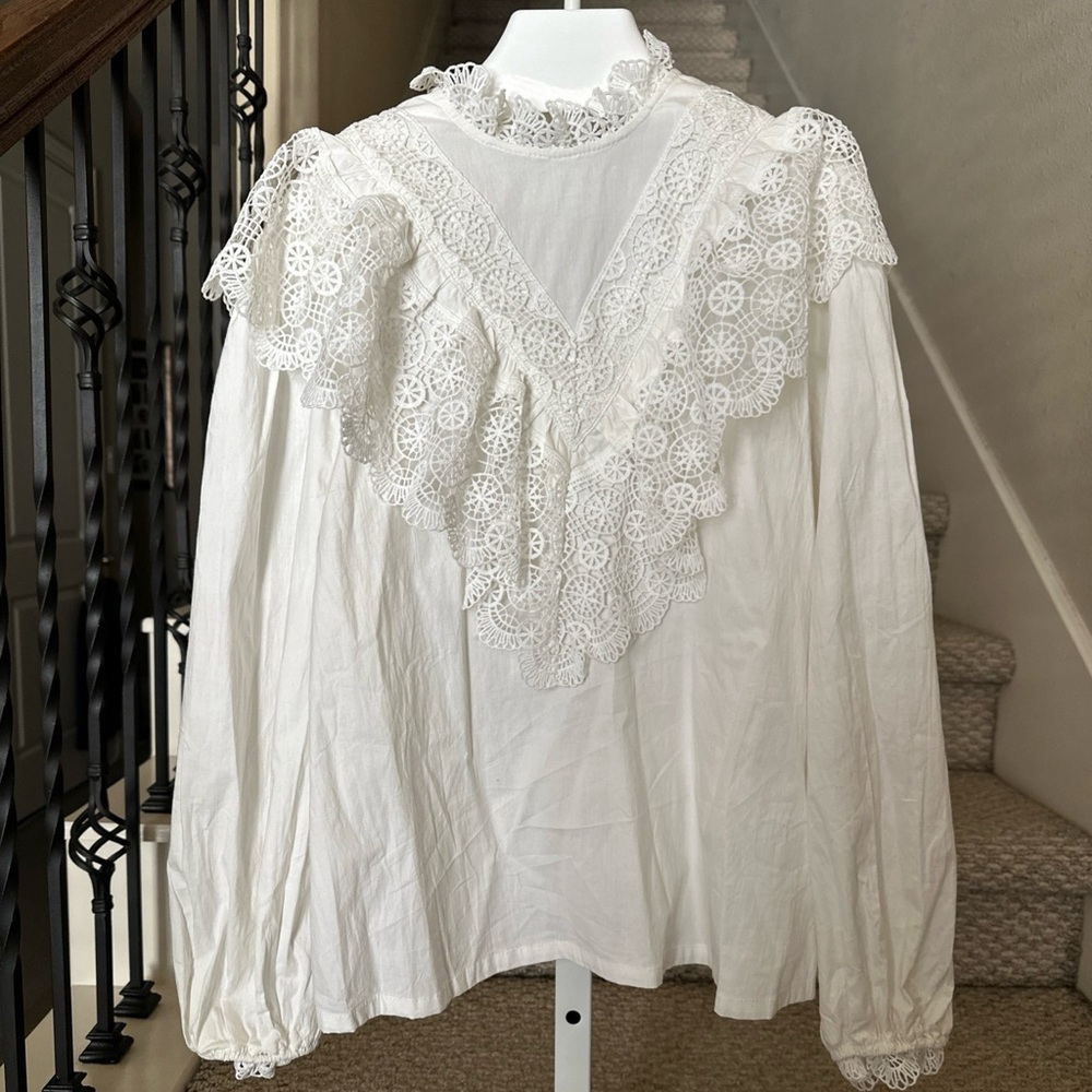 Petite Amelie Size 16 Girls Cream Lace Ruffle Long Sleeve Top